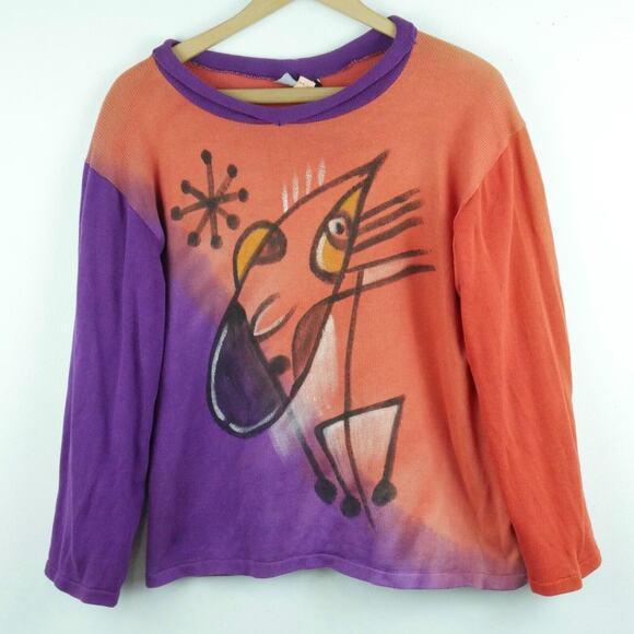 Dilemma One Size Sweater Cotton Art to Wear Painted Multicolor Quirky Artsy 90s - Picture 1 of 5